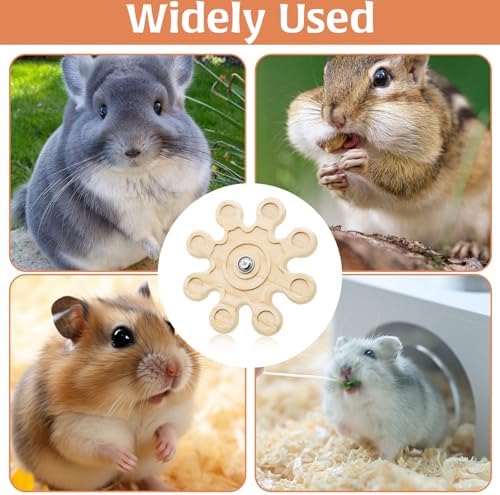2Pcs Chinchilla Chew Toys Guinea Pig Toys Hamster Rabbit Cage Chew Accessories Rotating Grinding Natural Wooden Snowflake-Shaped 6.3 Inch Diameter Wheel Spinner Interactive for Enrichment Teeth