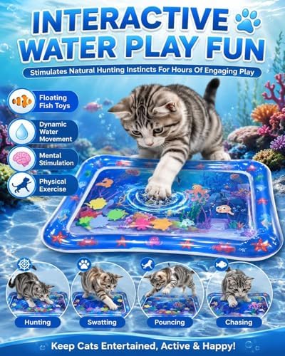 2026 Upgraded Thickened Cat Water Sensory Mat Interactive Toy Cooling Pad Indoor Exercise Hunting Anti-Scratch Leak Proof Foldable Portable Summer Floating Fish Pet Ball Play(2PCSB)