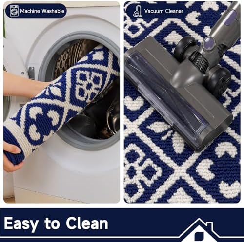 Ileading Indoor Door Mat 2x3ft, Absorbent Muddy Mats for Dogs, Low-Profile Entrance Welcome Mat with Non-Slip Rubber Backing, Washable Runner Carpet for Hallway,Entryway,Kitchen(Navy)