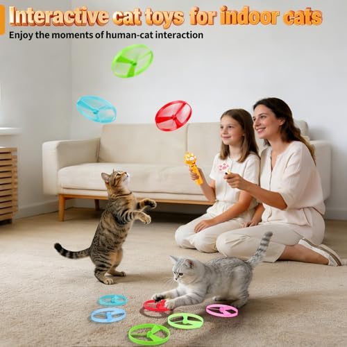BABORUI Cat Toy Disc, 8Pcs Interactive Cat Fetch Toy Flying Discs, Flying Enrichment Toys for Indoor Bored Kittens & Adult Cats (8Pcs)