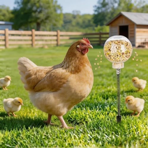 2 Pack Chicken Pecking Toys, Chick Interactive Slow Feed Enrichment Toy, Chicken Swing Feeder with Spring and Ground Stake, Coop Accessories for Hens Poultry Duck Birds Parrots