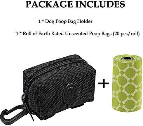 Dog Poop Bag Rolls Holder for Leash + 20 Doggy Waste Bags, Black