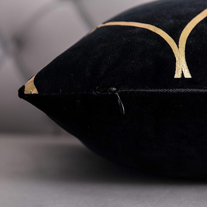 12x20 Inch Gold Velvet Throw Pillow Covers: 2 Pack Rectangular Decorative Pillow Cases for Bedroom Sofa Couch Living Room, Black