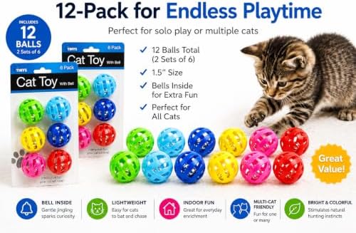 bulk buys Balls with Bells Cat Toys Set, Medium Breeds, 2 Packs. Includes 12 Balls.