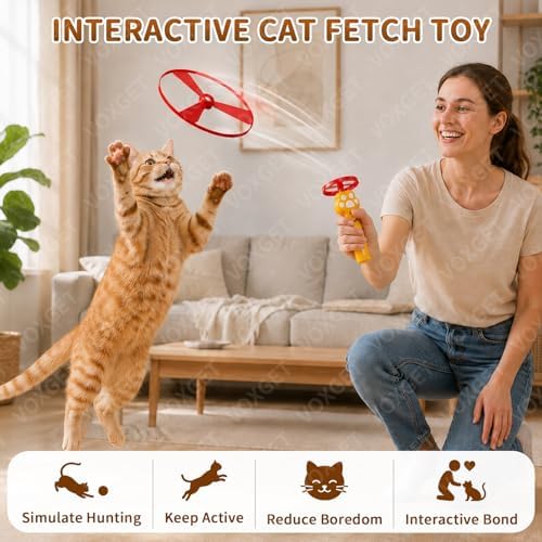 Interactive Cat Disc Launcher Toy, Rechargeable with 8 Flying Discs