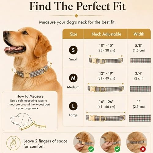 Soft Cotton Dog Collar Classic Plaid Pet Collars with Metal Clasp for Large Dogs with Sensitive Skin, Heritage Red Green