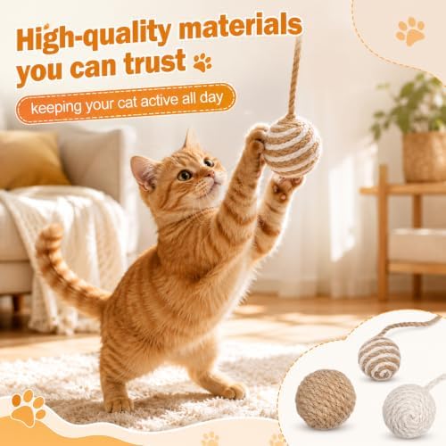 3PCS Cat Rope Ball, Cat Toy Ball with Sisal Rope Wrapping (1.6 Inch)