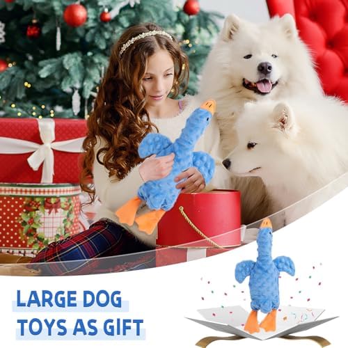Stuffed Chew Large Dog Toys to Keep Them Busy, for Small, Medium, & Large Dogs, Squeaky Pet Toy for Boredom, Blue Goose
