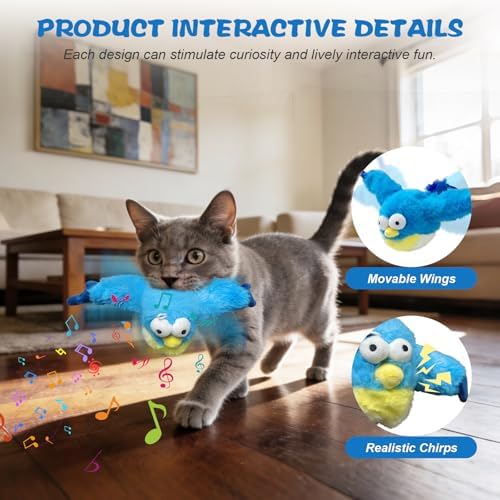 Chirping Flapping Bird Cat Toy for Indoor Cats (Not Flying), Interactive Rechargeable Motion Sensor Toys, Lifelike Simulated Sparrow Kitten Exercise Toys for Bored Cats Entertainment