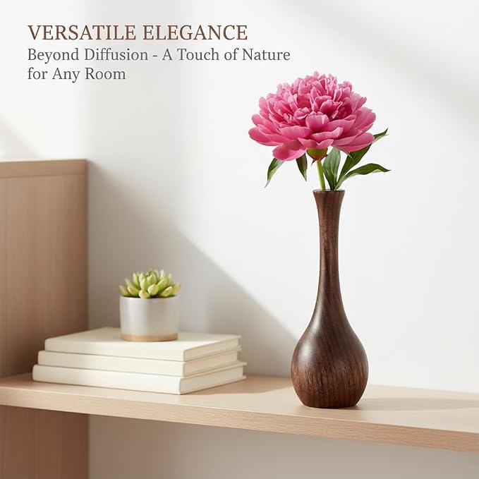 2 PCS Black Walnut Wood Essential Oil Diffuser,3.15 * 1.38in - Wooden Fragrance Diffuser Long-Necked Vases,Long-Lasting Aromatherapy for Home, Bathroom, Office,Yoga Rooms,Flower Arrangement