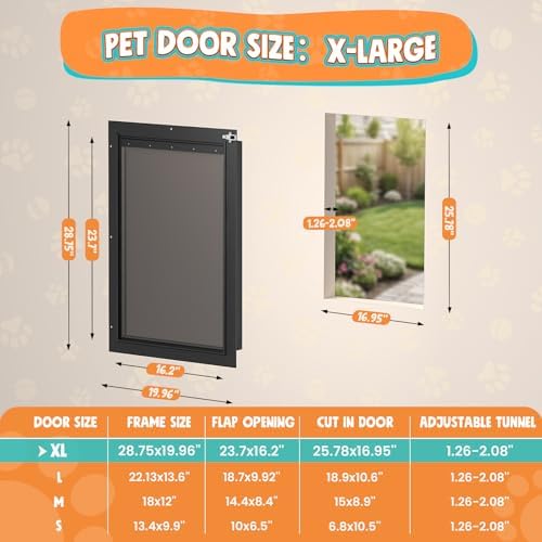 Aluminum 3-Flaps XL Dog Door for Door, Pets Up to 220 lb, Black