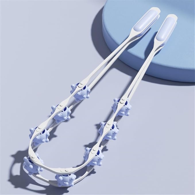 Back Massage Roller Rope, Manual Balll Pull Back Strap with 8 Rollers, Handheld Cellulite Self Massage Tool for Body Shaping, Leg Muscle Relief (Blue)
