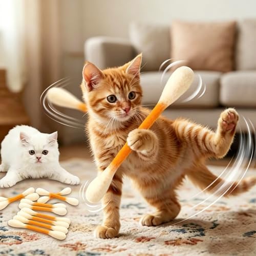 6 PCS Swabs Cat Toys with Catnip,Cat Qtip Toy,Cotton Swabs Cat Toys with Catnip,Durable for Chew,Interactive Kitty Kick Sticks for Cat Lovers Gift,Sturdy Teething Chew Toy (Colorful)