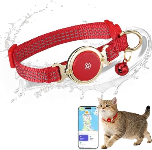 Tracking tag Cat Collar - Compatible with Apple Find My (Tracking tag included), Reflective Line & Bell, Lightweight Tracker Holder for Cats Kittens (Adjustable 9-13"), Pet collar for location tracker