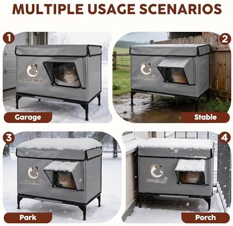 Outdoor Insulated Cat House with Heated Pad 24" x 20" x 15" Grey