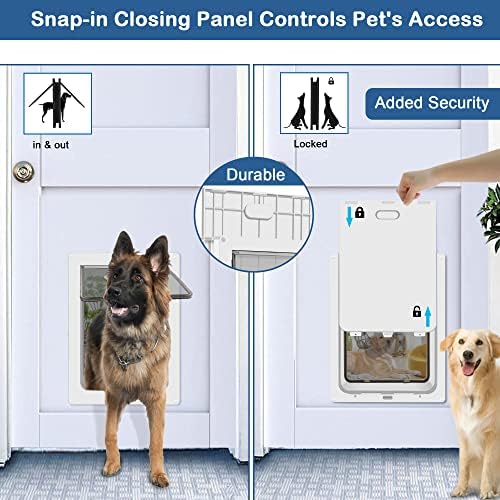 CEESC Large Dog Door, Snap-in Closing Panel, Up to 80 lbs, Durable, White | Flap 11.75"x16.5", cut-out 12.4"x15.5". Fits doors 1.25-2.06in. Weatherproof ABS, magnetic seal