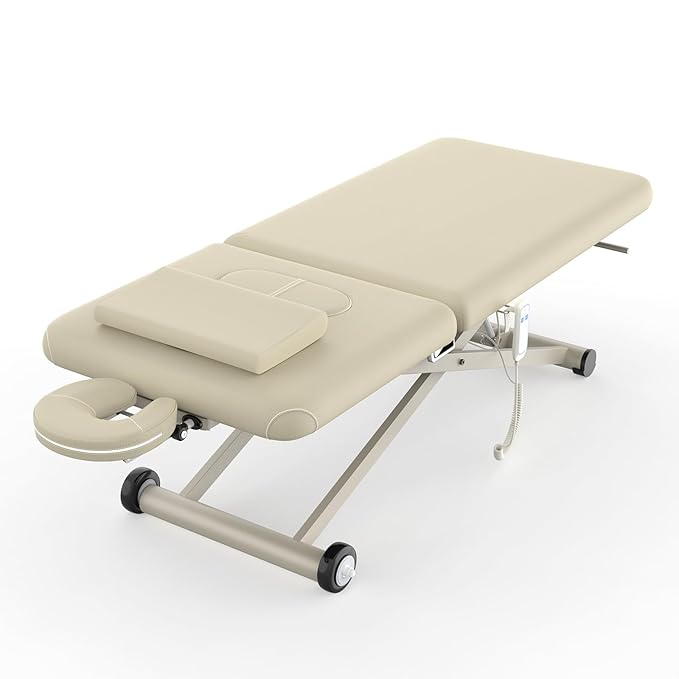 Electric Massage Table, Electric Lift Motor Height adjustable and Manual Backrest Adjustable Angle for Treatment/Medical Spa/Facial Bed/Beauty Bed/Massage Bed and More - 32 Wide x 75 Long - Beige Gray