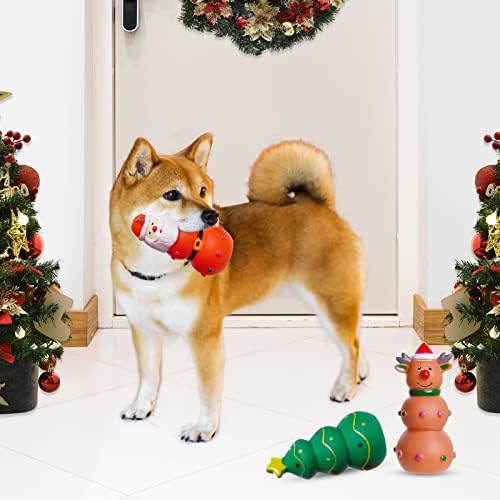 Fumwase 3 Pieces Dog Christmas Chew Toys Latex Squeaky Toy Funny Interactive Dog Toys for Xmas Small Medium Puppy Pet
