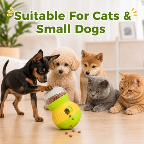 Interactive Cat Wobble Toy Treat Dispenser – Cat Puzzle Feeder & Slow Feeder Ball for Indoor Cats, Small Dog Enrichment Toy for Puppies (Green)
