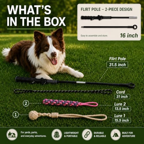 Flirt Pole for Dogs,Heavy Duty Interactive Chase & Rope Tug Toy