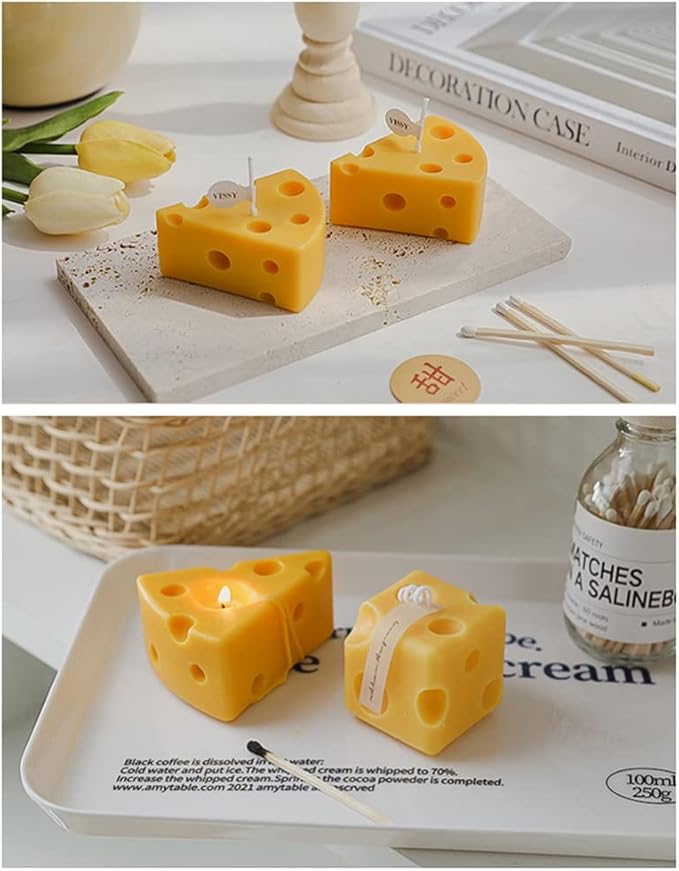 2 Pack Cheese Shaped Candles with Relaxing Fragrance, Aroma Soy Wax Decorative Candle for Stress Relief Aromatherapy Bath Yoga Dinner, Birthday Wedding Party
