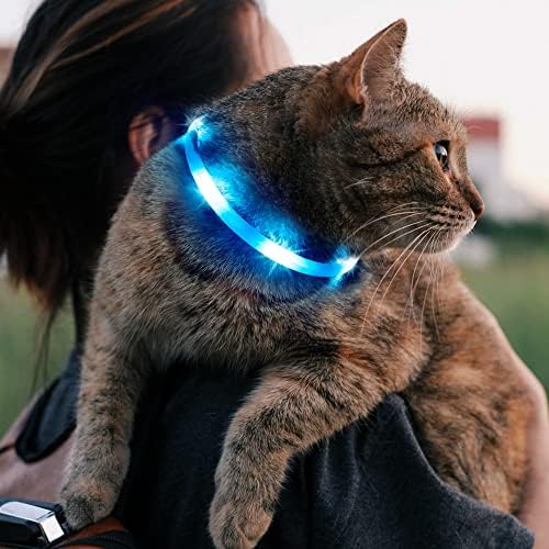 Led Dog Collar, BSEEN Light Up Dog Collars USB Rechargeable Flash Dog Necklace, Silicone Cuttable Lighted Puppy Collar, Glowing Dog Walking Lights for Small Dogs& Cats (Blue-XS(40cm))