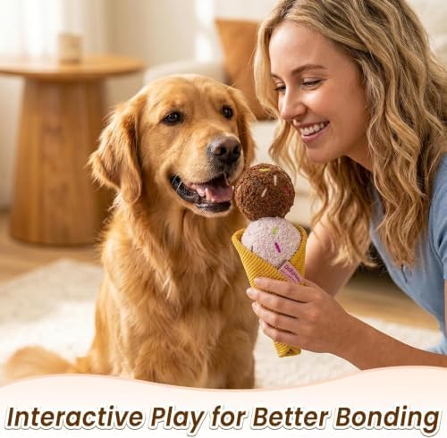 Dog Squeaky Toys Interactive Plush Ice Cream Snuffle Mat, Stuffed Puppy Chew Toy with Crinkle Paper & Treat Pockets, Boredom Relief Brain Stimulation for Small Medium Large Dogs