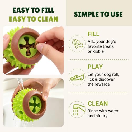 Dog Treat Ball, Treat Dispensing Puzzle Toys for Small & Medium Dogs, Green