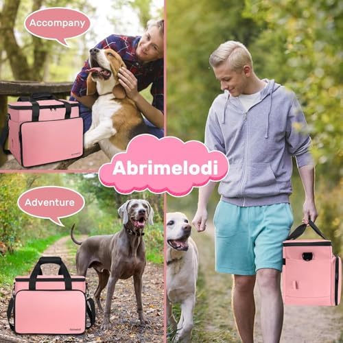 6 Set Dog Travel Bag, Large Pet Travel Kit for Supplies, Pink