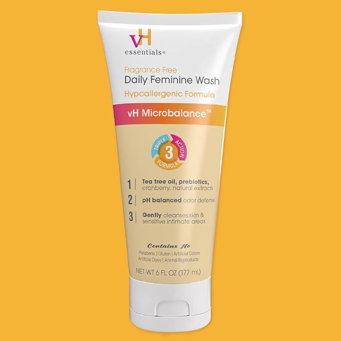 vH Essentials Daily Feminine Wash - 6 Fl Oz - Fragrance-Free,Odor Eliminating Body&Vaginal Wash with Tea Tree Oil,Prebiotics and Lactic Acid for pH Balance, Odor Defense and Vaginal Health (Pack of 2)