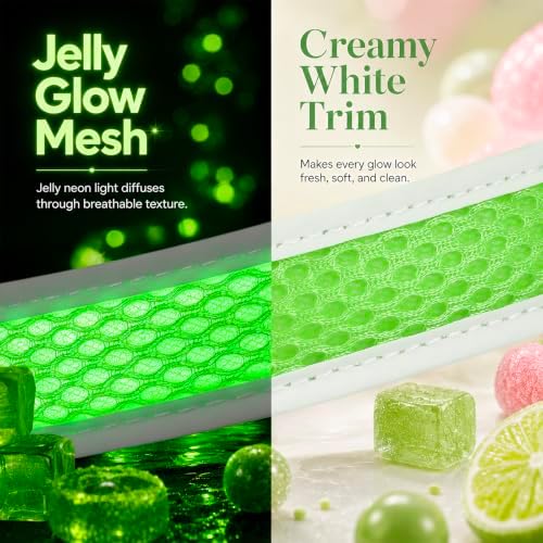 Multicolor LED Dog Collar USB-C Rechargeable, Light Up Dog Collar, Rainbow Gradient Glowing Dog Collar with 4 Light Modes, Adjustable Candy Mesh Pet Collar(Green, Medium)