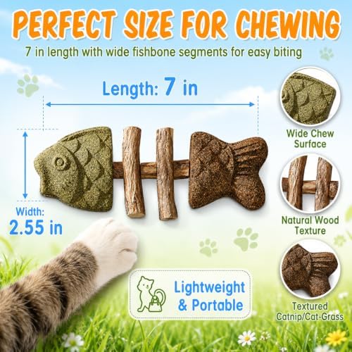 Silvervine Cat Toy Catnip Chew Stick for Indoor Kitten Teething Cleaning Dental Care Natural Comfort Adult Gatos Set to Play Alone Blend Fishing Aesthetic Fish Bone Shape