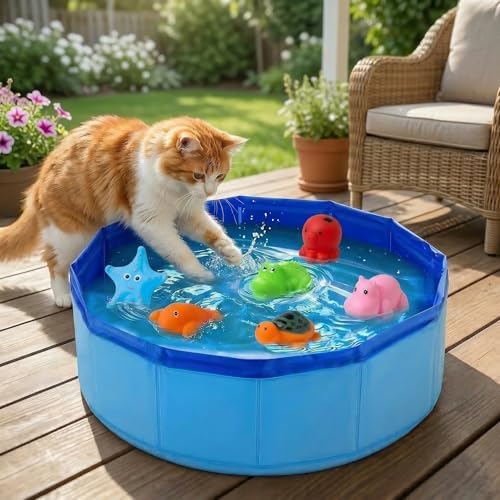 Interactive Cat Water Mat with Fish Toy, Self Play Aqua Toys for Bored Indoor Cats, Stimulating Enrichment Toys for Cats & Ferrets, Portable Cat Water Pool