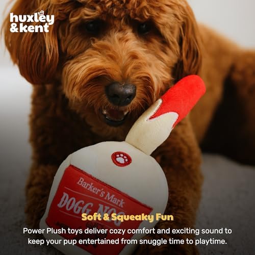 Huxley & Kent Funny Dog Toy w/Squeaker – Holiday Power Plush Squeaky Dog Toys for Small, Medium & Large Dogs – Soft Stuffed Animal for Indoor Play & Fetch - Dogg Nog, Large