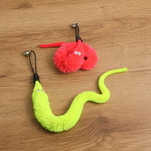 20Pcs Cat Worm Toy Refills, Interactive Cats Kittens Toys, Cat Wand Attachment Fuzzy Worm Toys for Indoor Cats