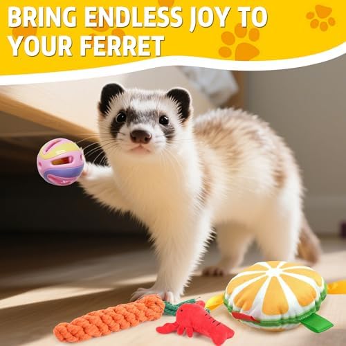 15 Pack Ferret Toys, Ferret Chew Toys, Interactive Toys with Bell Balls