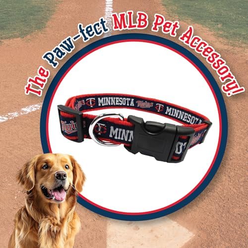 MLB Minnesota Twins Licensed PET COLLAR- Heavy-Duty, Strong, and Durable Dog Collar. Available in 29 Baseball Teams and 4 Sizes