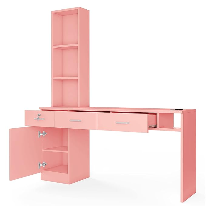 Paddie Barber Salon Station Wall Mount Hair Styling Salon Equipment Set Beauty Spa Furniture Set, Lockable Left Shelf, Mirror not Included (Rose Pink)