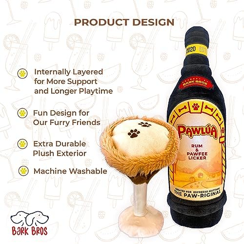 Bark Bros - Liquor Bottle Dog Toy - Plush Squeaky Dog Toys Funny Drink Parody - Alcohol Dog Toy - Dog Birthday Toy - Cute Dog Toys - Puppy Gifts - Puppy Stuff - Dog Stuff (Large, Espresso Muttini)