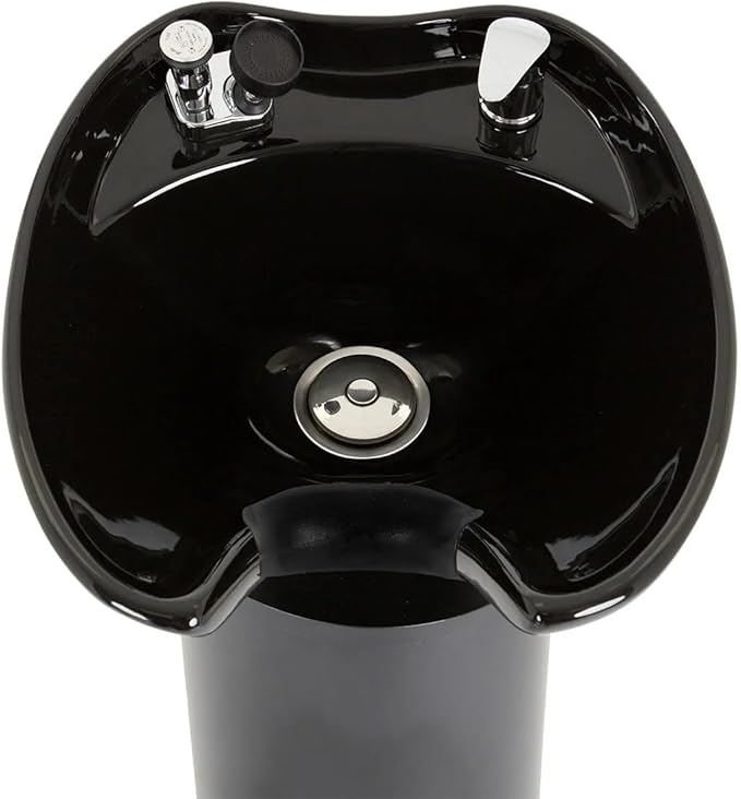 Buy-Rite Paris Pedestal Shampoo Unit - Tilting Porcelain Bowl with Black Metal Base, Silicone Neckrest, Rear Plumbing Access Door, Complete Hardware & Vacuum Breaker Included, NIN-030BLACKBASE-BLK