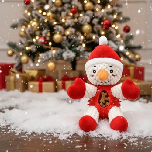 Durable Christmas Snowman Dog Toy with Plush Head & Textured Rubber Chew Body | Squeaky Holiday Pet Gift (Christmas Snowman)