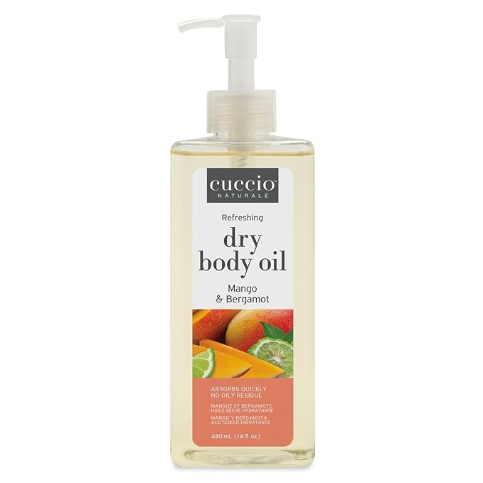 Cuccio Naturale Hydrating Dry Body Oil – Mango & Bergamot, Fast‑Absorbing Non‑Greasy Moisturizer for Bright Soft Skin, 15.5 fl oz