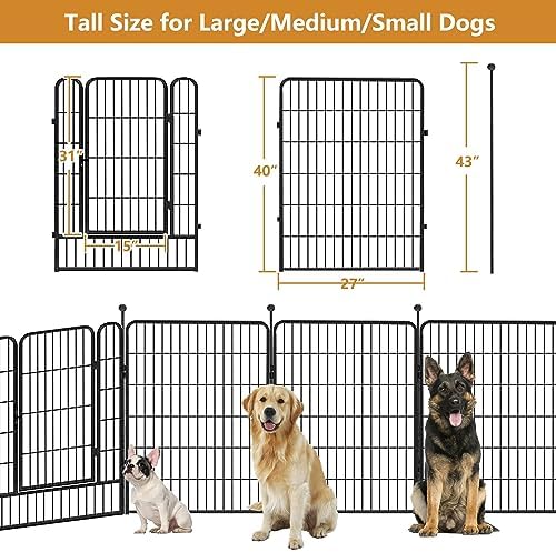 Dog Pen Portable Dog Fence Dog Playpen for Large Dogs, 40" Tall Dog Playpen Dog Fencing Outdoor 30 Panels Black Metal Dog Play Pens Exercise Fencing with Door Pet Play Pen for Camping, Yard