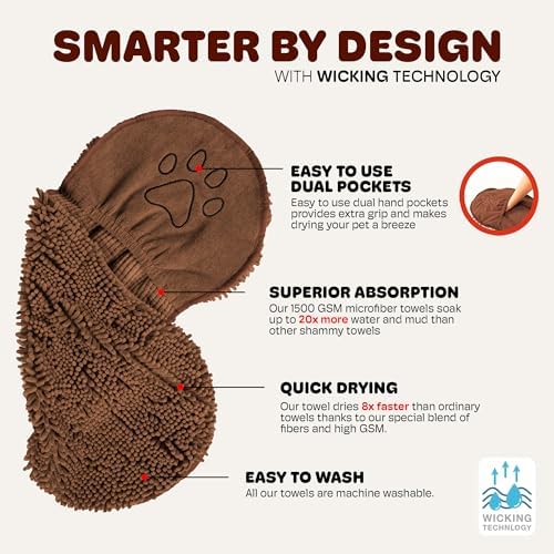 Dog Gone Smart Dirty Dog Shammy + Doormat Bundle - Super Absorbent Plush Shammy Towel & Doormat - Fast-Drying, Soft & Gentle on Fur, Non-Slip Backing, Machine Washable, Durable and Long-Lasting -Brown