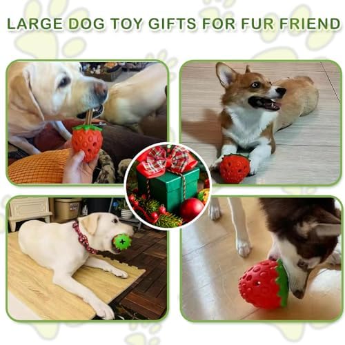 Strawberry Dog Puzzle Toy, Interactive Dog Toys for Small Medium Large Breed, Treat Dispensing Dog Toys, Pet Chew Toys for Moderate Chewers, Dogs Birthday Gifts (Red)