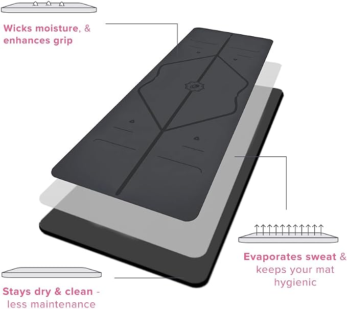 Liforme Original Yoga Mat – Free Yoga Bag Included - Patented Alignment System, Warrior-like Grip, Non-slip, Eco-friendly, sweat-resistant, long, wide, 4.2mm thick mat for comfort