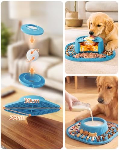 Slow Feeder Dog Bowl, 4-in-1 Enrichment Feeder with Interactive Roller Ball, Puzzle Lick Mat, Converts to Large Capacity Water Bowl, Strong Suction Base, for Dry & Wet Food