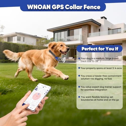 GPS Wireless Dog Fence with Free App, Electric Fence System with Training, Portable Fence for Outdoor Use, Rechargeable Waterproof Flexiable Adjustable for Large Medium Dogs (Blue)