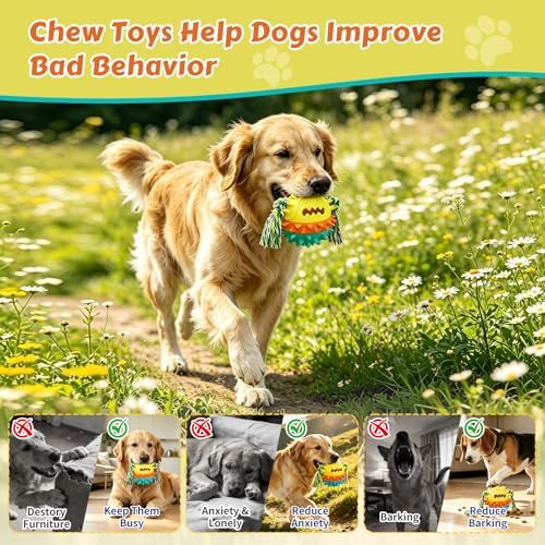Dog Chew Toys Floating 4" Squeaky Ball for Aggressive Chewers Toothbrush Teething Cleaning Toys Outdoor Swimming Interactive Tough Toys with Treat Dispenser Ball for Medium and Large Dogs