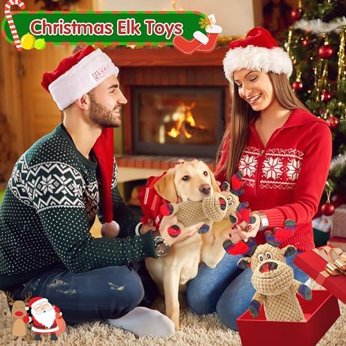 Christmas Dog Toys, Plush Squeaky Dog Toy with Crinkle Paper, Cute Christmas Puppy Toys with Cotton, Durable Interactive Dog Chew Toys for Puppy Small Medium Large Breed